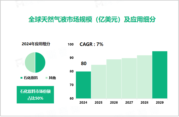 全球天然气液市场规模（亿美元）及应用细分