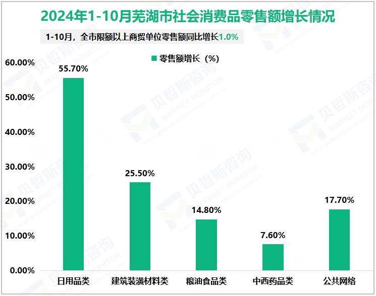 2024年1-10月芜湖市社会消费品零售额增长情况