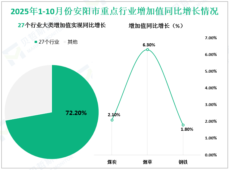 2025年1-10月份安阳市重点行业增加值同比增长情况