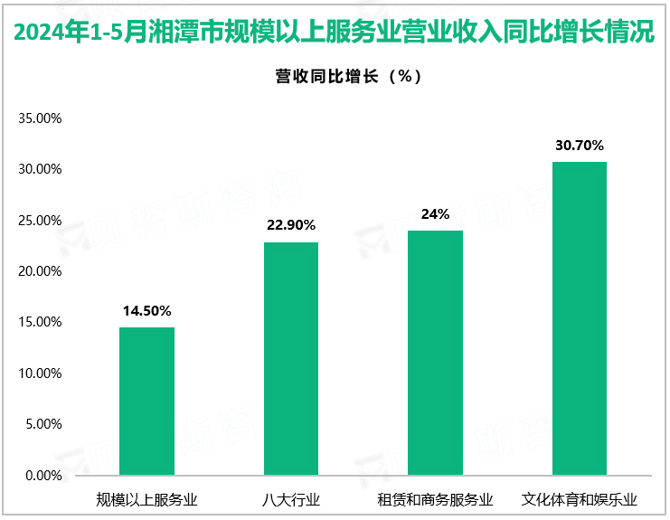 2024年1-5月湘潭市规模以上服务业营业收入同比增长情况