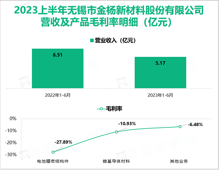 2023上半年无锡市金杨新材料股份有限公司 营收及产品毛利率明细（亿元）