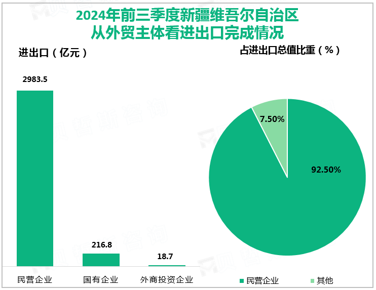 2024年前三季度新疆维吾尔自治区从外贸主体看进出口完成情况