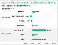 2025年1-7月玉溪市规模以上工业增加值同比增长4.4%