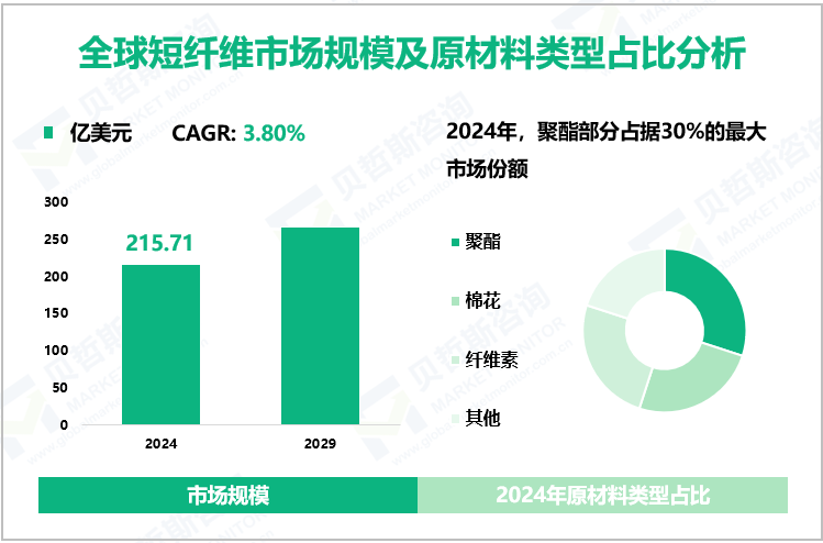 全球短纤维市场规模及原材料类型占比分析