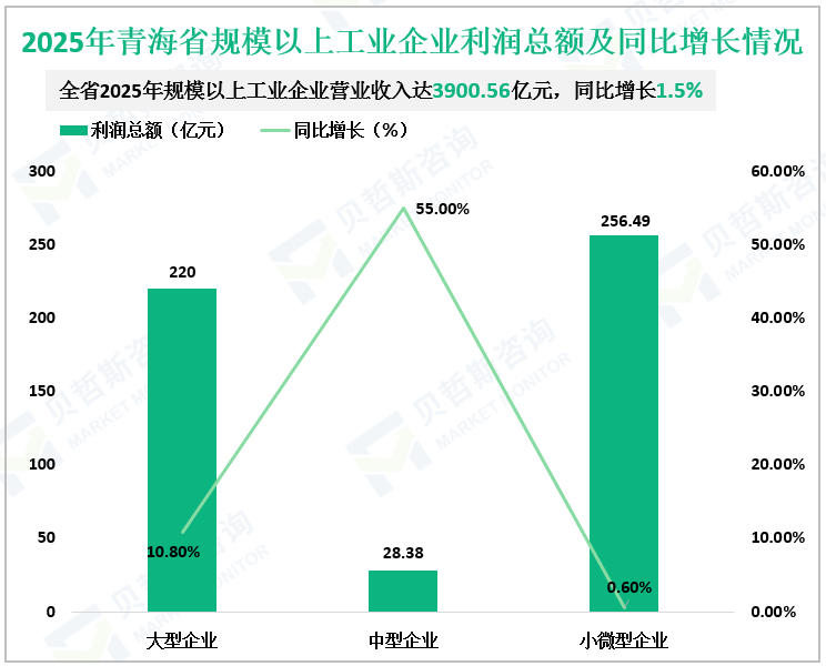 2025年青海省规模以上工业企业利润总额及同比增长情况