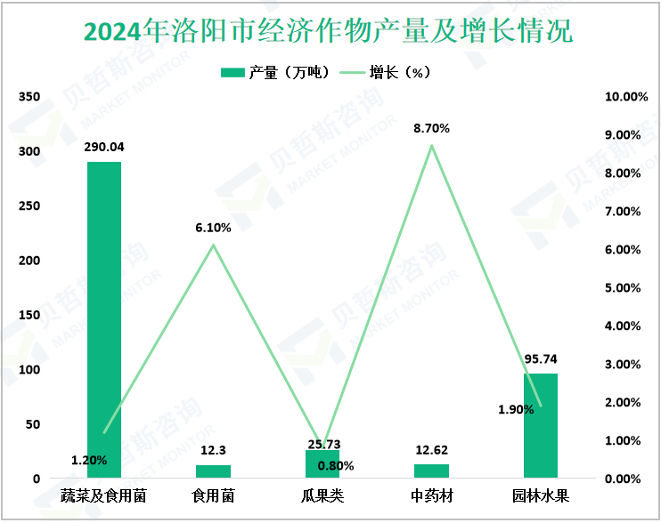 2024年洛阳市经济作物产量及增长情况