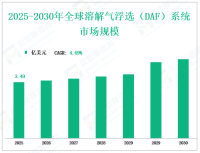 2025年至2030年全球溶解气浮选（DAF）系统市场规模，按参与者、地区、类型、应用和销售渠道分列