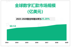 2023年全球数字汇款行业市场规模60.53亿美元，全球互联网普及率的提高为市场创造了机会