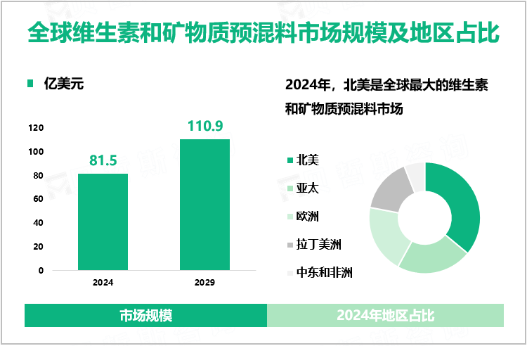 全球维生素和矿物质预混料市场规模及地区占比