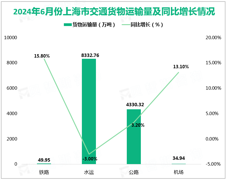 2024年6月份上海市交通货物运输量及同比增长情况