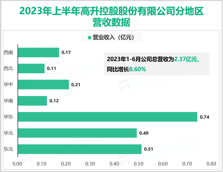 2023年上半年高升控股股份有限公司分地区营收数据