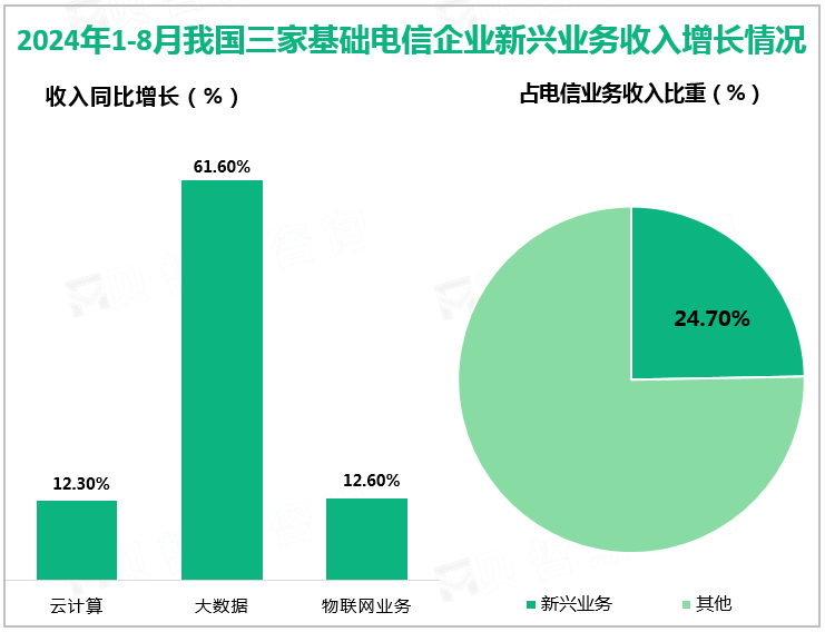 2024年1-8月我国三家基础电信企业新兴业务收入增长情况