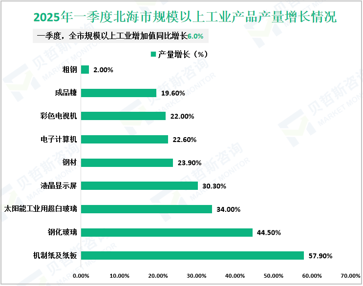 2025年一季度北海市规模以上工业产品产量增长情况