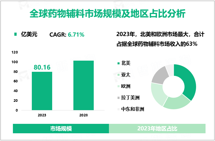 全球药物辅料市场规模及地区占比分析