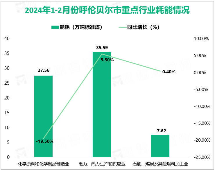 2024年1-2月份呼伦贝尔市重点行业耗能情况