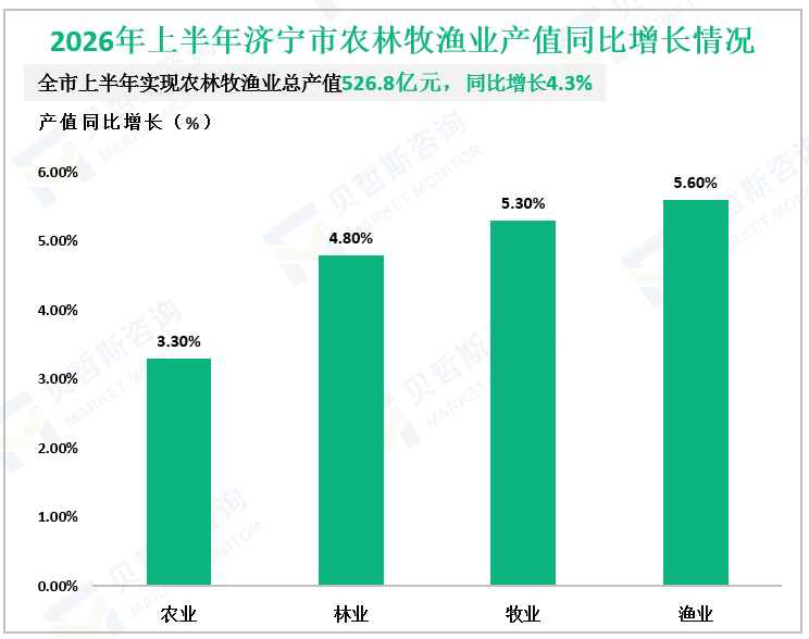2026年上半年济宁市农林牧渔业产值同比增长情况