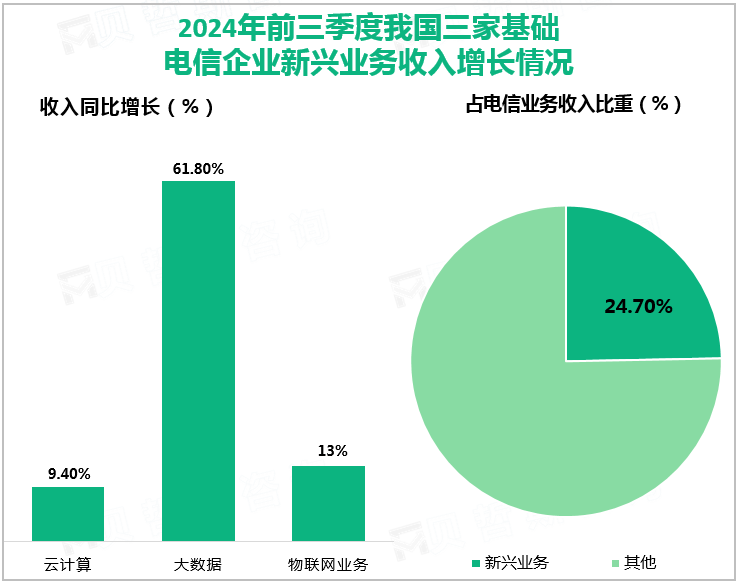 2024年前三季度我国三家基础电信企业新兴业务收入增长情况