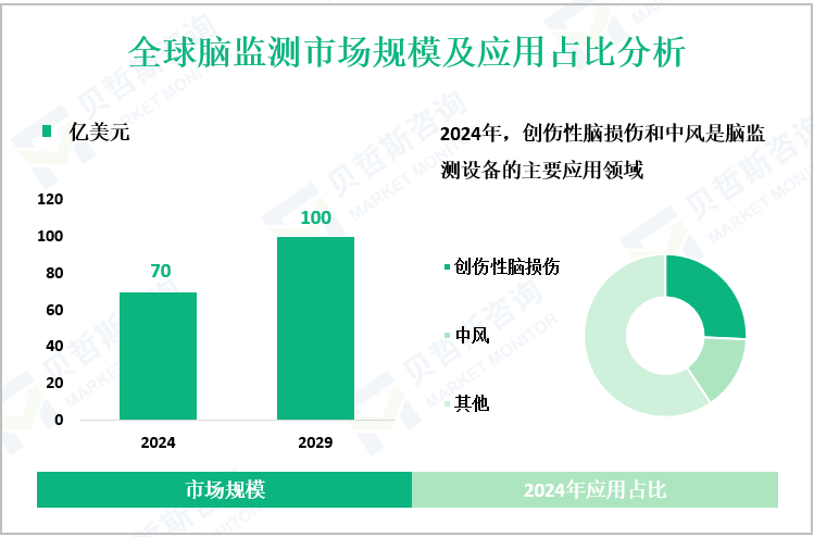 全球脑监测市场规模及应用占比分析