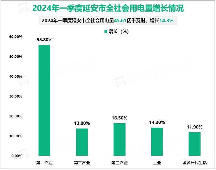 2024年一季度延安市全社会用电量增长情况