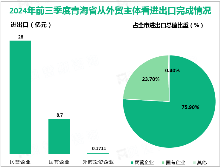 2024年前三季度青海省从外贸主体看进出口完成情况