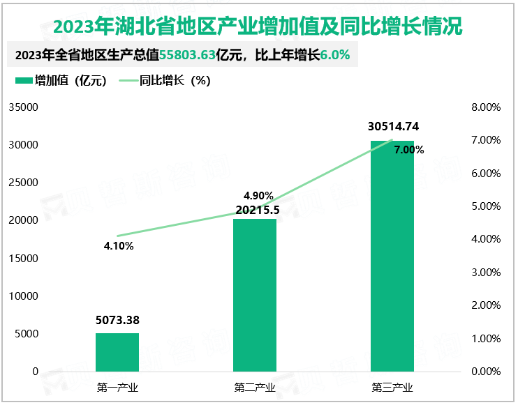 2023年湖北省地区产业增加值及同比增长情况