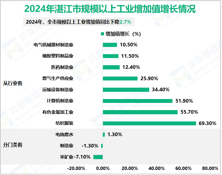 2024年湛江市规模以上工业增加值增长情况