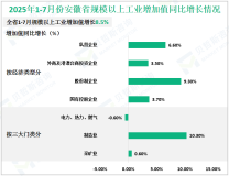 2025年1-7月份安徽省规模以上工业增加值同比增长8.5%