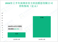 有方科技专注于物联网应用领域，其2024上半年营收为17.64亿元