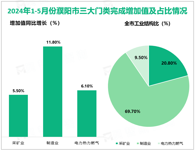 2024年1-5月份濮阳市三大门类完成增加值及占比情况