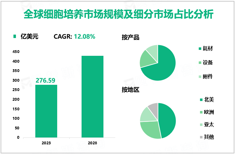 全球细胞培养市场规模及细分市场占比分析