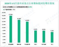 2026年1-5月嘉兴市规模以上工业增加值同比增长9.9%