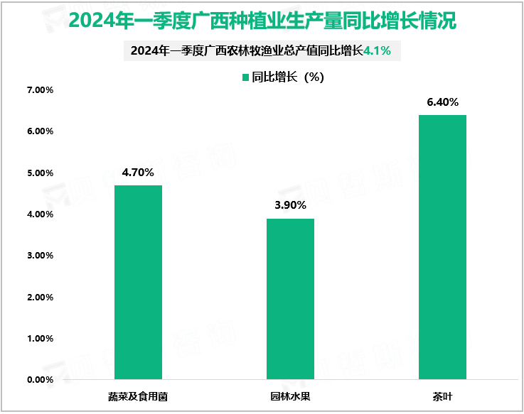 2024年一季度广西种植业生产量同比增长情况