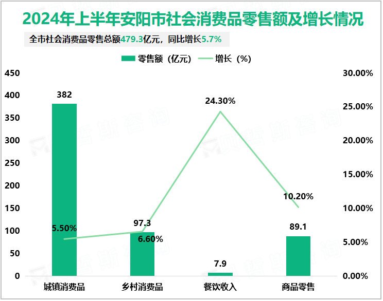 2024年上半年安阳市社会消费品零售额及增长情况