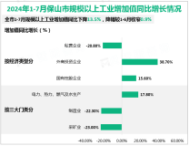 2024年1-7月保山市规模以上工业增加值同比下降13.5%，降幅较1-6月收窄0.9%