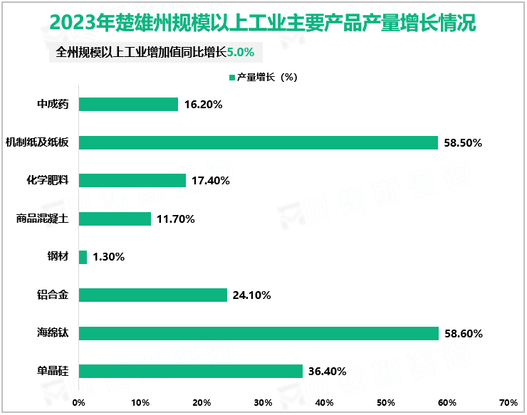 2023年楚雄州规模以上工业主要产品产量增长情况