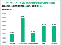 2024年1-2月广东省社会消费品零售总额8400亿元，同比增长6.1%