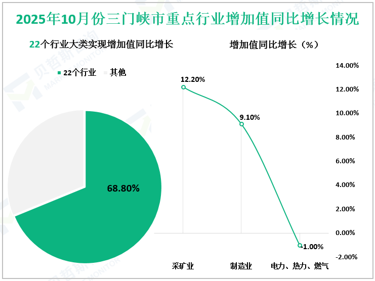 2025年10月份三门峡市重点行业增加值同比增长情况