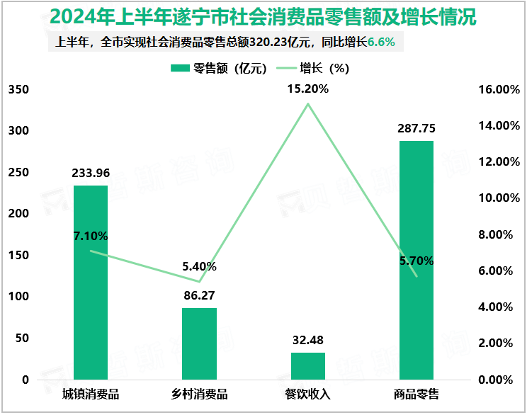 2024年上半年遂宁市社会消费品零售额及增长情况
