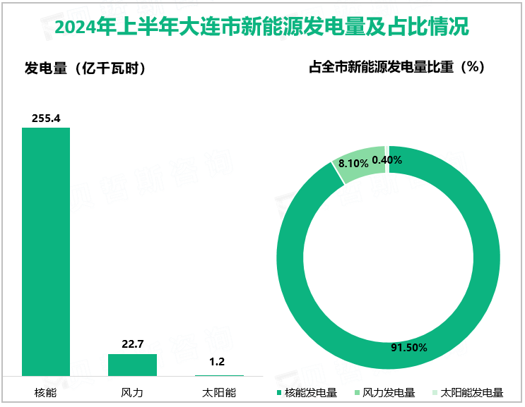 2024年上半年大连市新能源发电量及占比情况