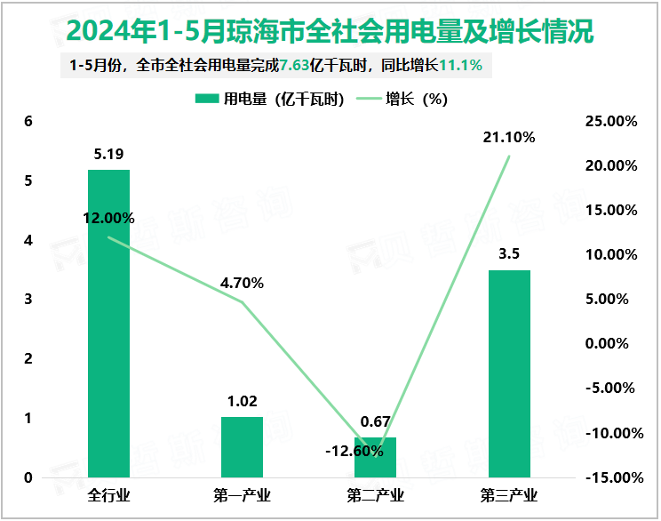 2024年1-5月琼海市全社会用电量及增长情况