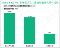 2025年1-5月舟山市规模以上工业增加值同比增长12.2%，居浙江省首位