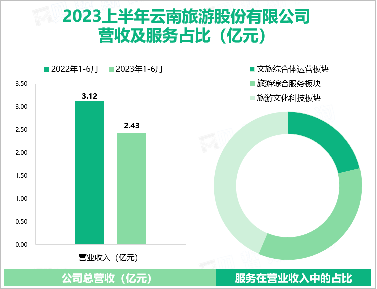 2023上半年云南旅游股份有限公司 营收及服务占比（亿元）