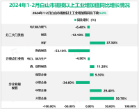 2024年1-2月白山市规模以上工业增加值同比下降3.0%