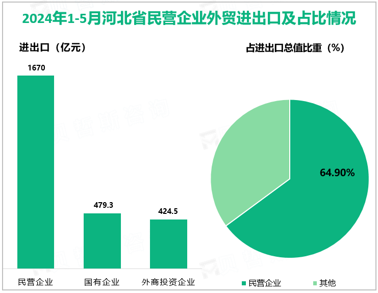 2024年1-5月河北省民营企业外贸进出口及占比情况