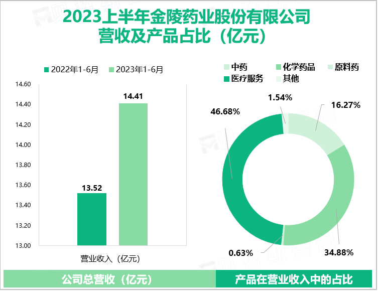 2023上半年金陵药业股份有限公司 营收及产品占比（亿元）