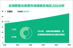 2024年全球憩室炎疾病市场规模为18.50亿美元，北美占比最大