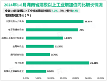 2024年1-8月湖南省规模以上工业增加值同比增长7.2%，比1-7月快0.2%