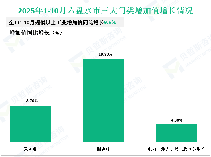 2025年1-10月六盘水市三大门类增加值增长情况