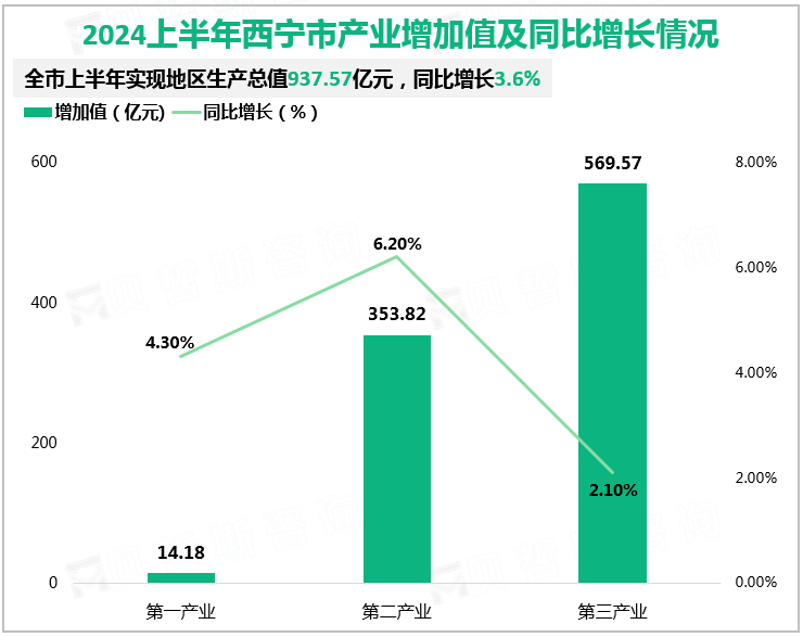 2024上半年西宁市产业增加值及同比增长情况