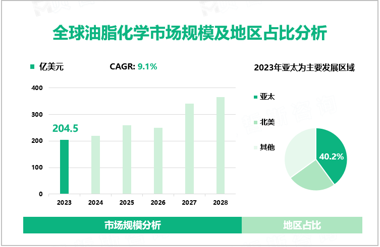 全球油脂化学市场规模及地区占比分析